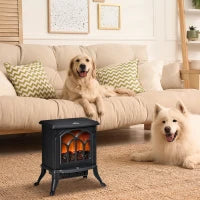 Camino Elettrico da Terra con 2 Livelli di Potenza 750/1500 W, Effetto Fiamma, Area di Copertura 15-20 m², Nero