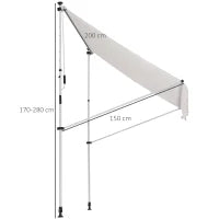 Tenda da Sole da Esterno 2x1.5m a Rullo con Manovella, Altezza e Angolazione Regolabile, Bianco