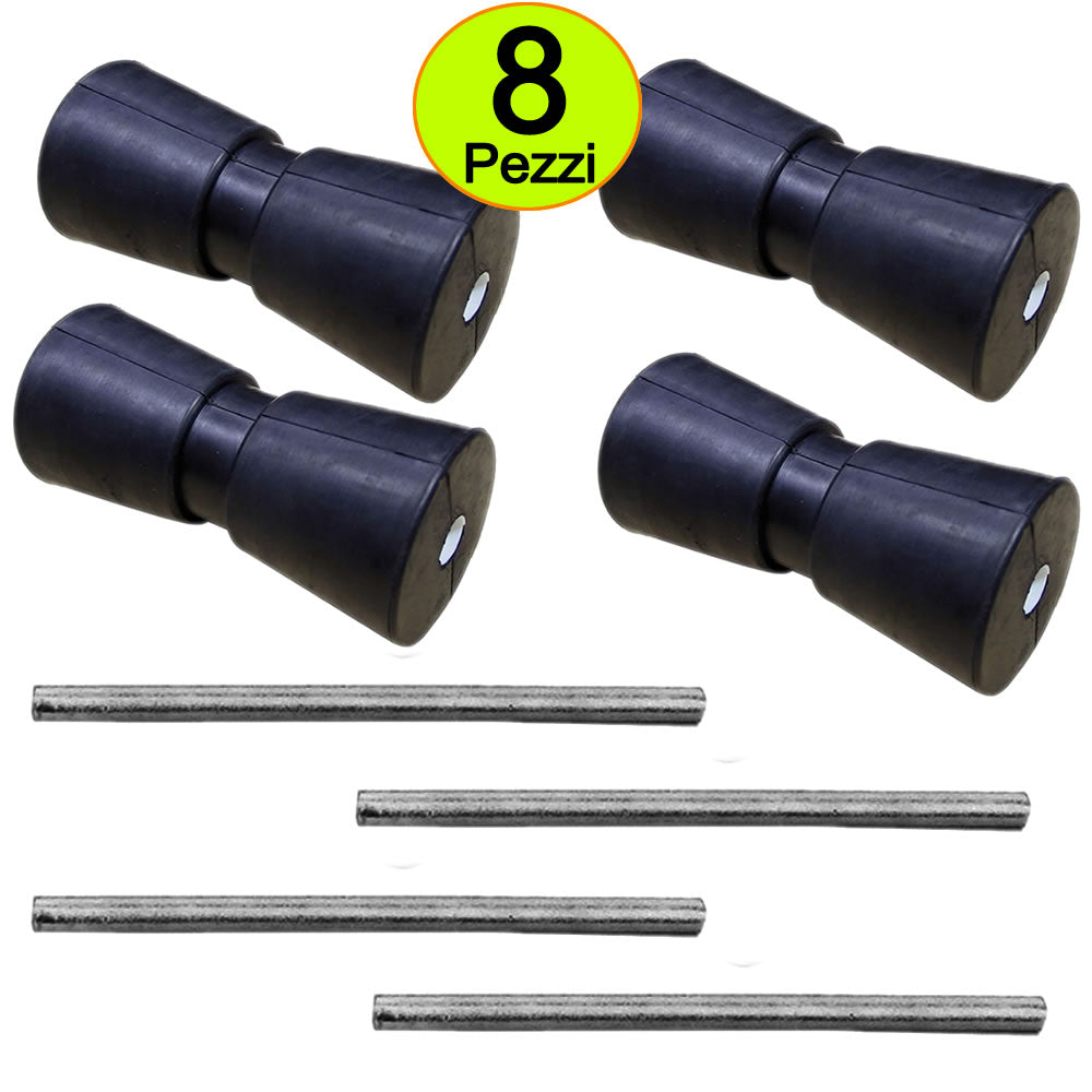 Rulli alaggio in gomma mm 300 per carrelli barre in acciaio zincato multipack 8 pezzi