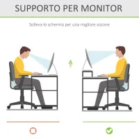 Supporto Monitor con Spazio per Mouse e Tastiera e Ripiano con Cubo Portaoggetti, in Bambù, 49x25.5x11.5 cm