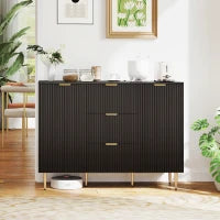 Credenza da cucina con 3 cassetti, mensole regolabili, ante scanalate, 120 x 40 x 90 cm, Nero