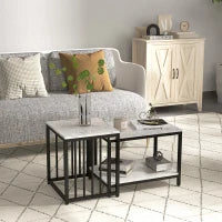 Set di 2 tavolini da caffè nidificati tavolini bassi impilabili con piano effetto legno effetto marmo struttura in metallo