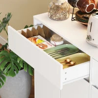 Mobile Buffet Cucina Alto con Luce LED RGB, Piano di Lavoro, 6 Porte, 2 Cassetti, Bianco