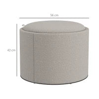 Sgabello Pouf imbottito, rivestito in Lino, con coperchio reversibile, 56cm x 56 cm x 42 cm, Grigio chiaro