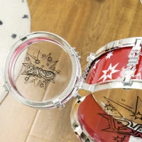 Batteria per Bambini 3-6 Anni a 7 Pezzi con Sgabello e Bacchette, in Plastica e Metallo, 72x29x56 cm, Rosso