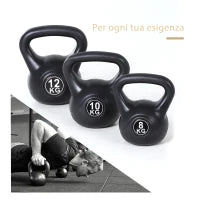 Kettlebell 8kg per Sport e Fitness con Base Piatta e Impugnatura, Kettlebell Pesi per Allenamento Home Gym Casa e Palestra, 22x17x24 cm, Nero