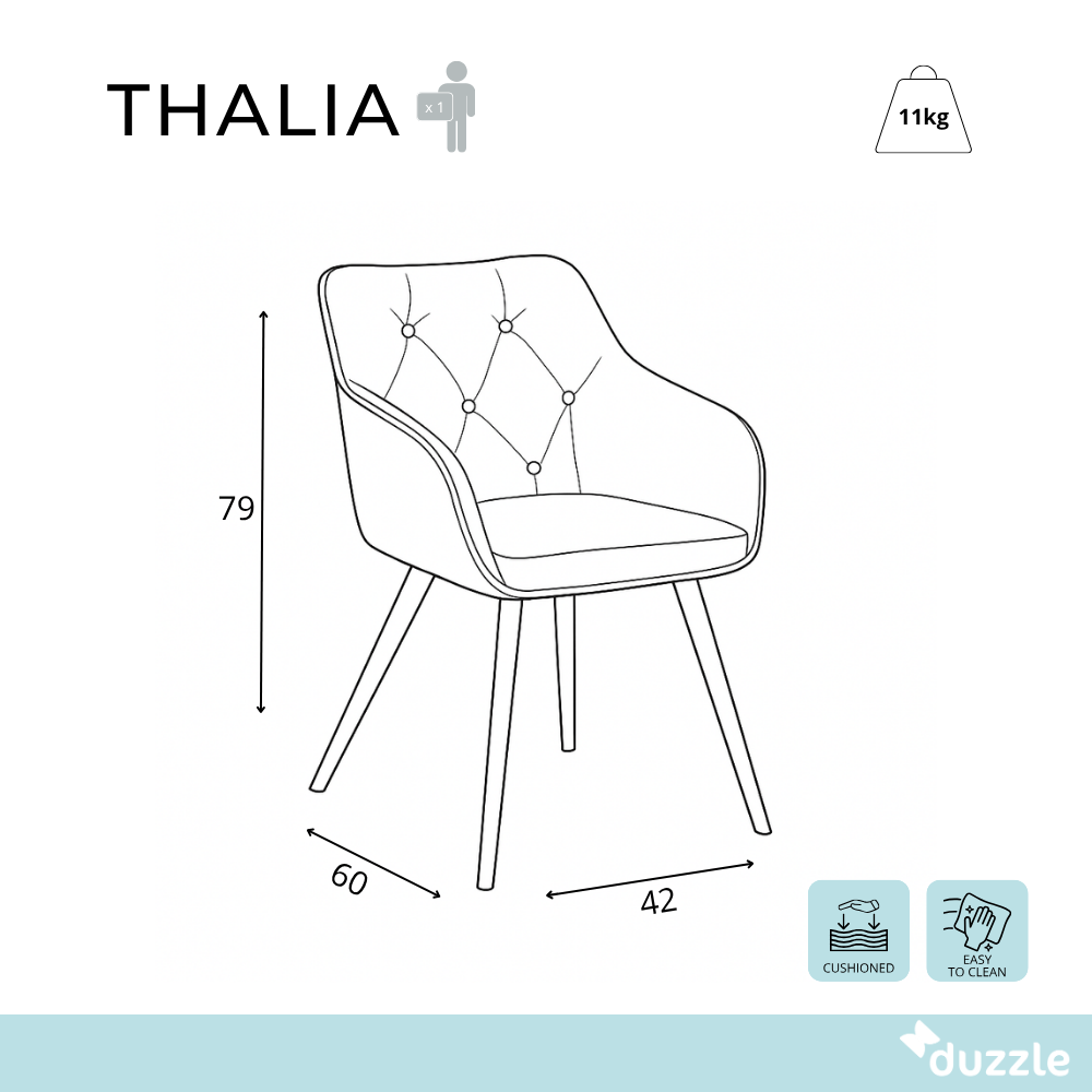 Thalia, Set di 2 sedie in tessuto Grigio scuro (60cm X 55cm H. 79cm) | Duzzle