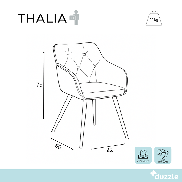 Thalia, Set di 2 sedie in tessuto Grigio scuro (60cm X 55cm H. 79cm) | Duzzle