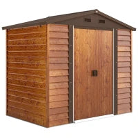 Casetta da Giardino Porta Attrezzi con Porte Scorrevoli e Pareti Effetto Legno, 2.3x1.5x2 m, Marrone