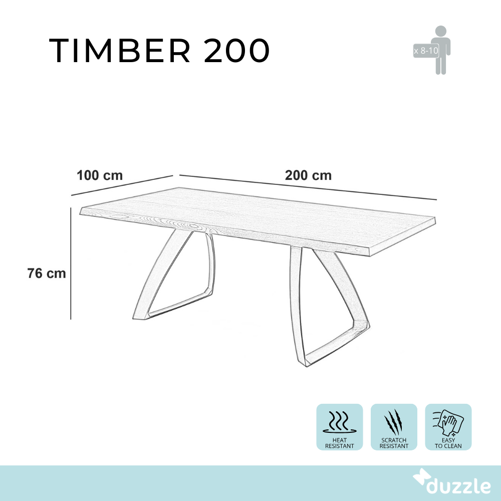 Tavolo da pranzo fisso in legno impiallacciato rovere naturale Timber 200x100 cm fino a 10 posti Made in Italy | Duzzle