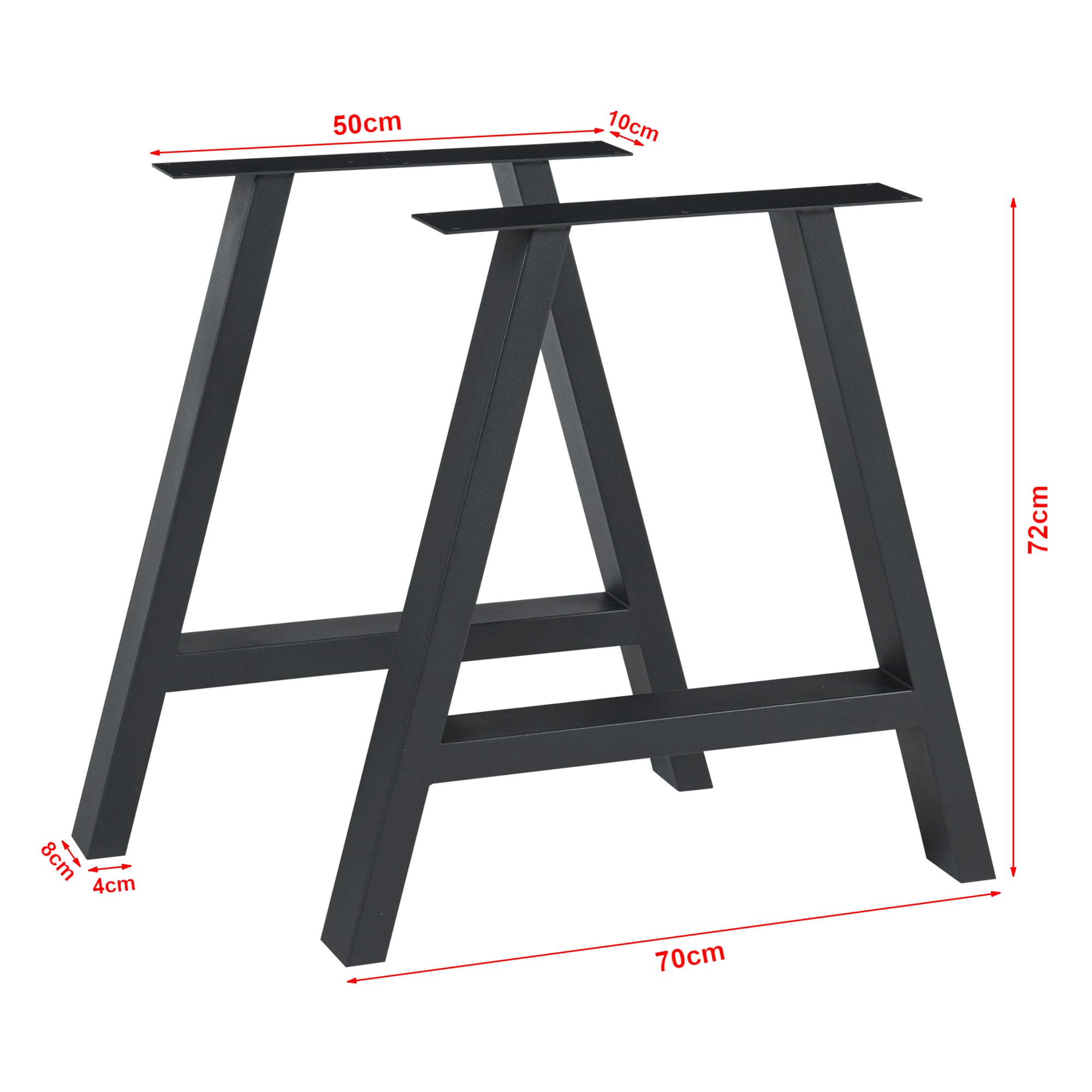 Set Eschau di 2 Gambe per Mobili 'Fai da Te' in Acciaio (AxL) 72 x 70 - Nero [en.casa]