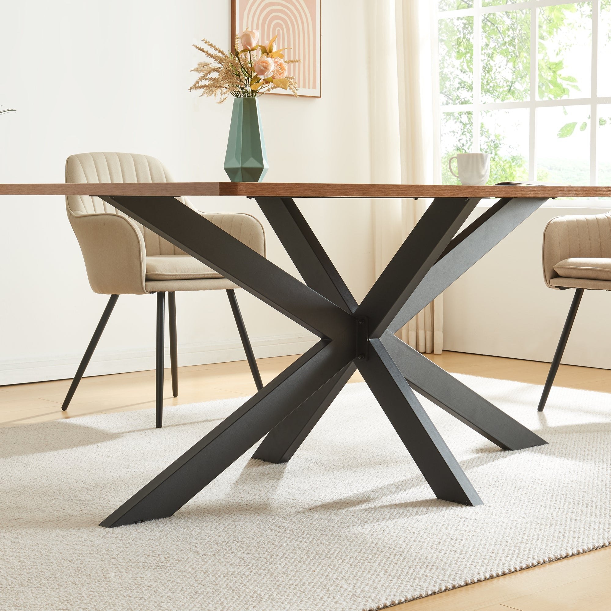 Gamba Centrale Oberau a Forma Stella per Tavolo Fai da te 150 x 78 x 71 cm Acciaio Nero [en.casa]