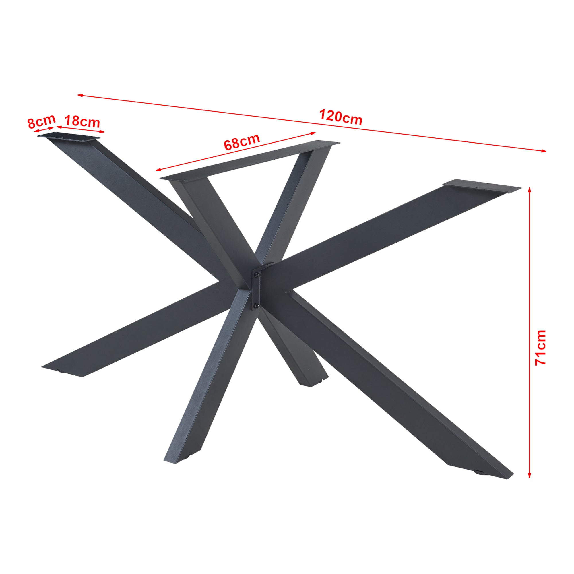 Gamba Centrale Oberau a Forma Stella per Tavolo Fai da te 120 x 68 x 71 cm Acciaio Nero [en.casa]