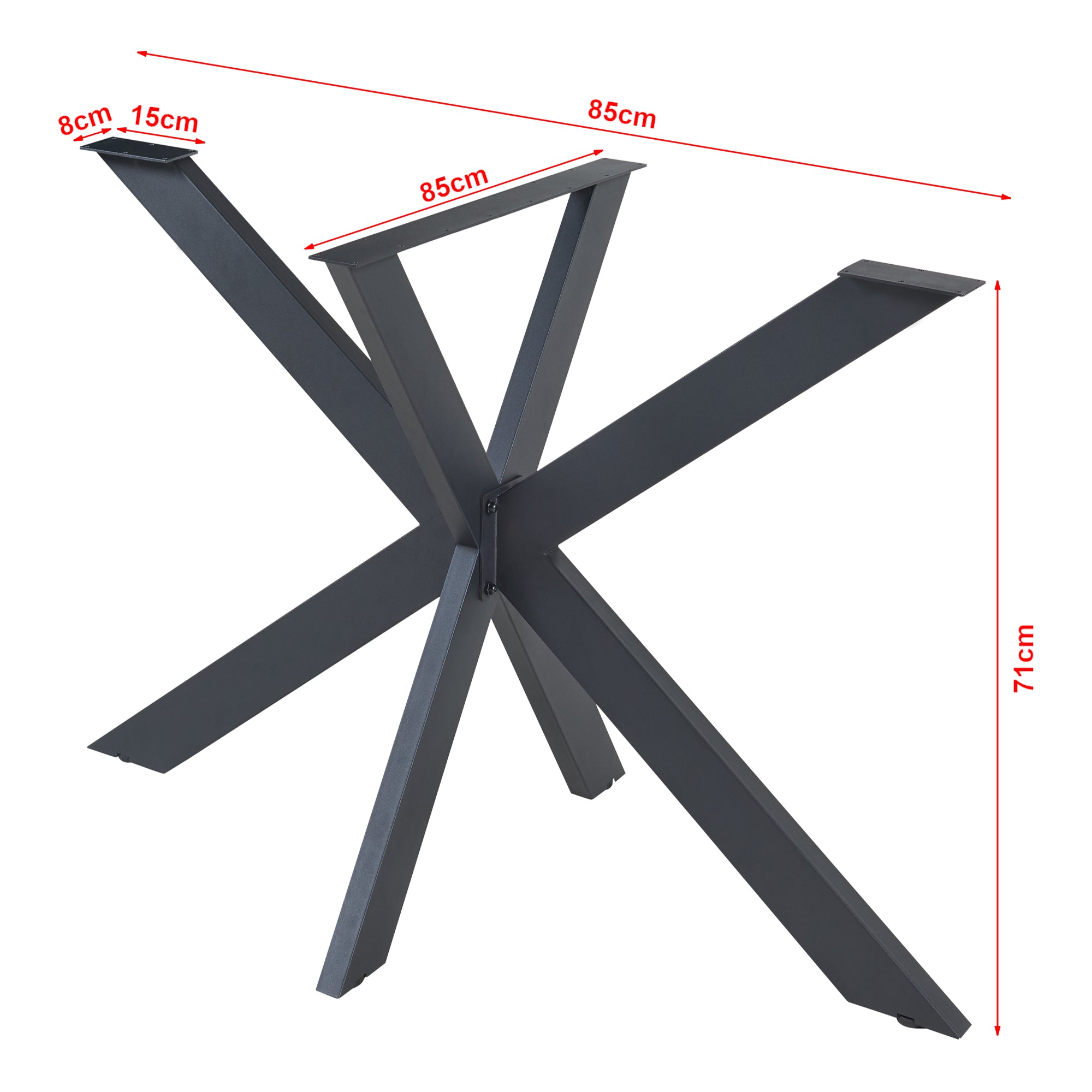 Gamba Centrale Oberau a Forma Stella per Tavolo Fai da te 85 x 85 x 71 cm Acciaio Nero [en.casa]