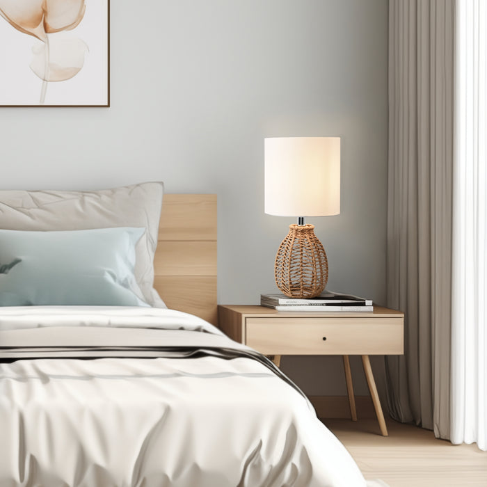 Lampada da Comodino Alfreton con Paralume Cilindrico in Tessuto Bianco lux.pro