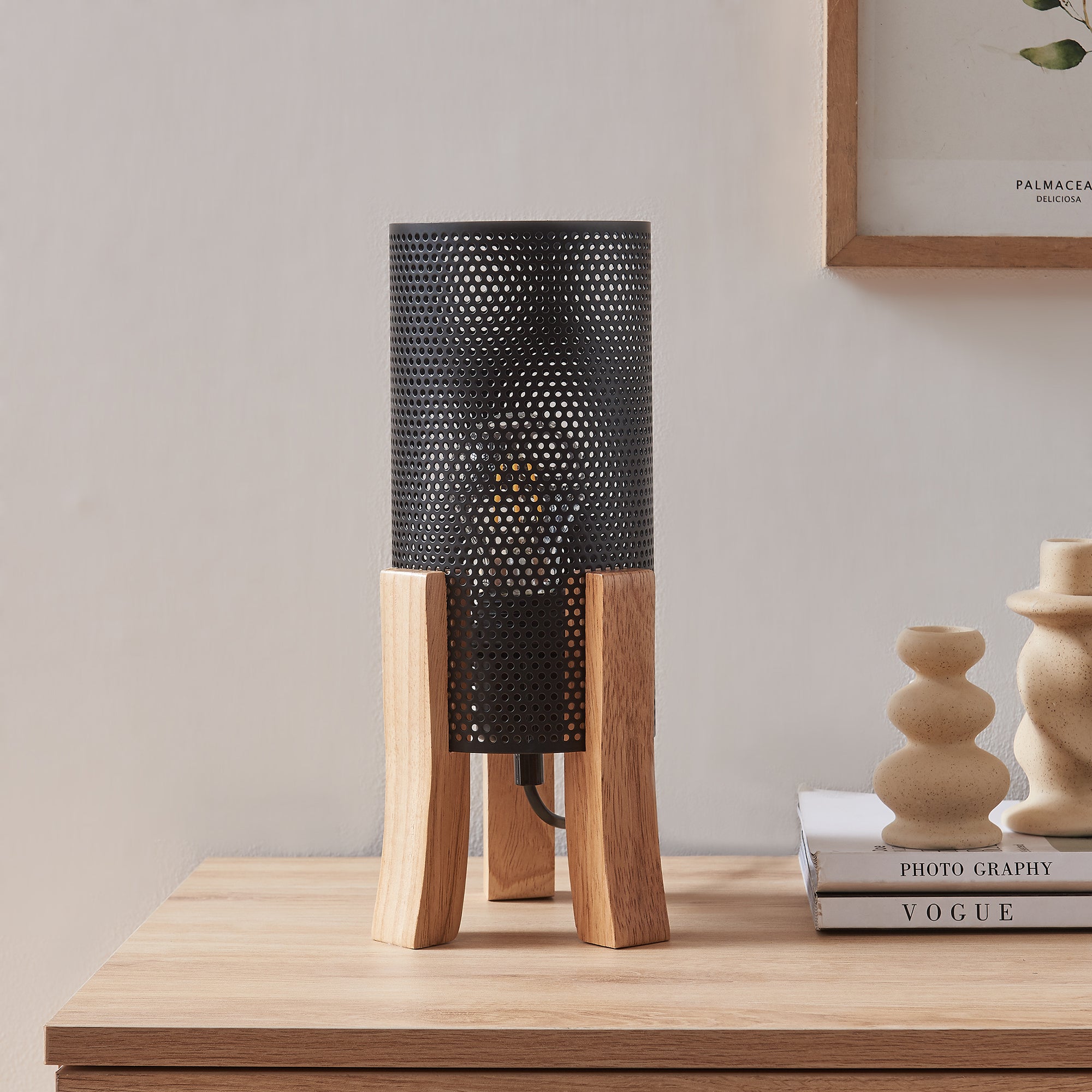 Lampada da Tavolo Comodino Joelleldsvin con Paralume Cilindrico in Metallo 30x14x14 cm - Nero lux.pro