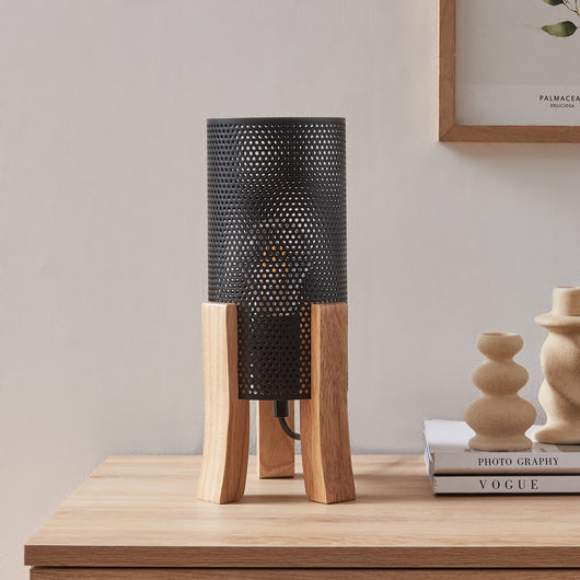 Lampada da Tavolo Comodino Joelleldsvin con Paralume Cilindrico in Metallo 30x14x14 cm - Nero lux.pro