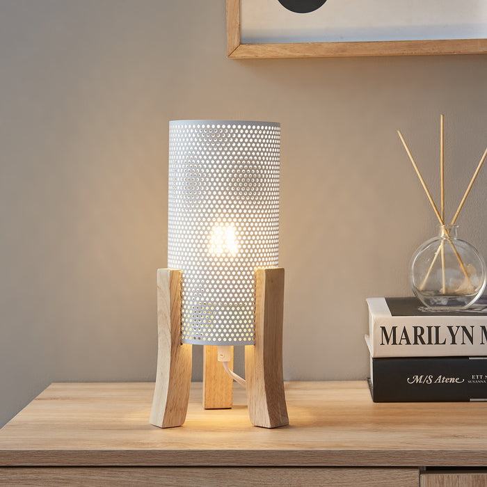 Lampada da Tavolo Comodino Joelleldsvin con Paralume Cilindrico in Metallo 30x14x14 cm - Bianco lux.pro