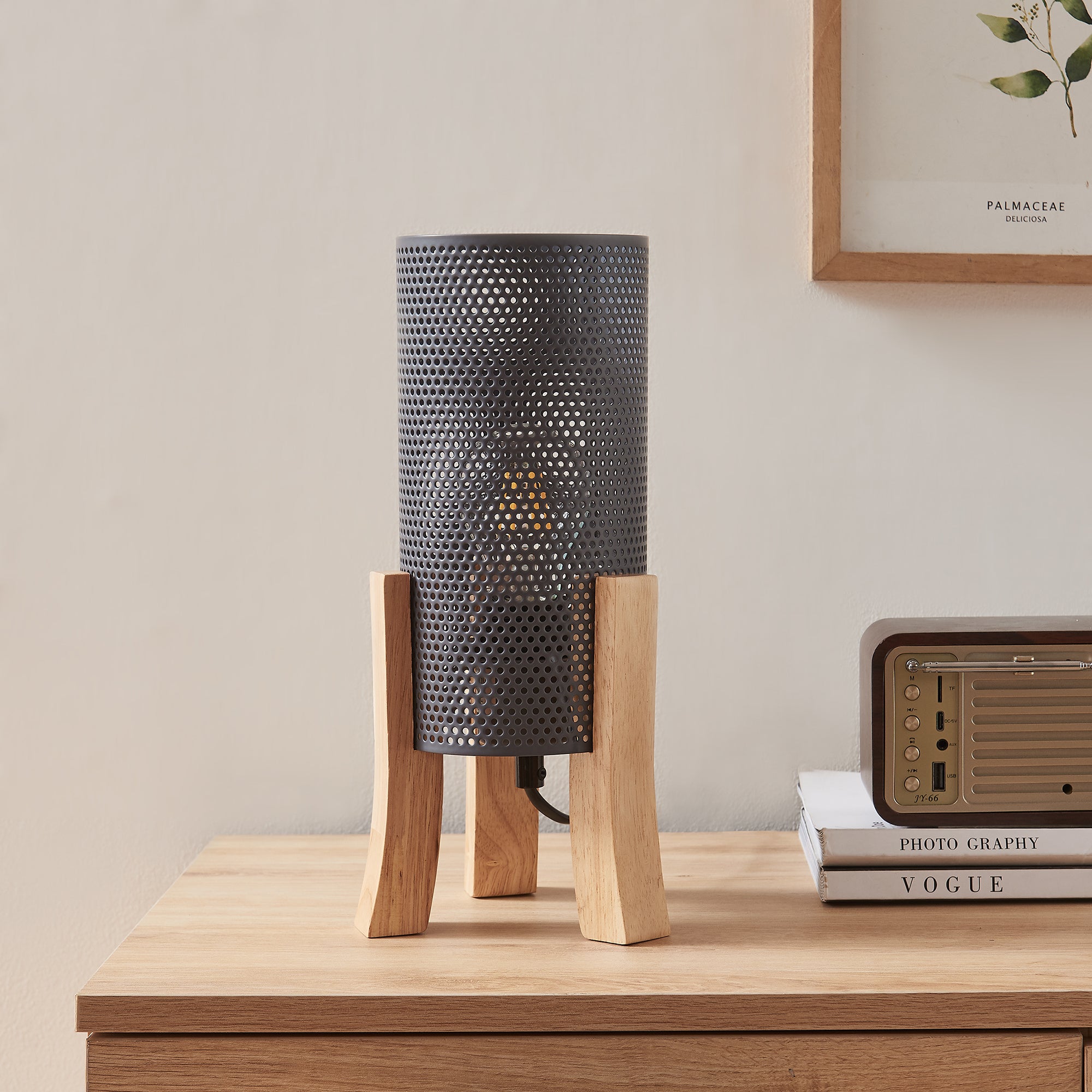 Lampada da Tavolo Comodino Joelleldsvin con Paralume Cilindrico in Metallo 30x14x14 cm - Grigio lux.pro