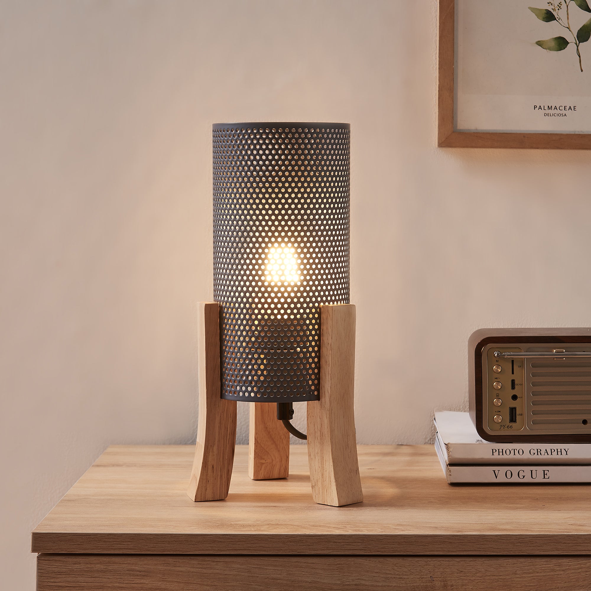 Lampada da Tavolo Comodino Joelleldsvin con Paralume Cilindrico in Metallo 30x14x14 cm - Grigio lux.pro