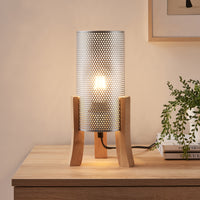 Lampada da Tavolo Comodino Joelleldsvin con Paralume Cilindrico in Metallo 30x14x14 cm - Argento lux.pro