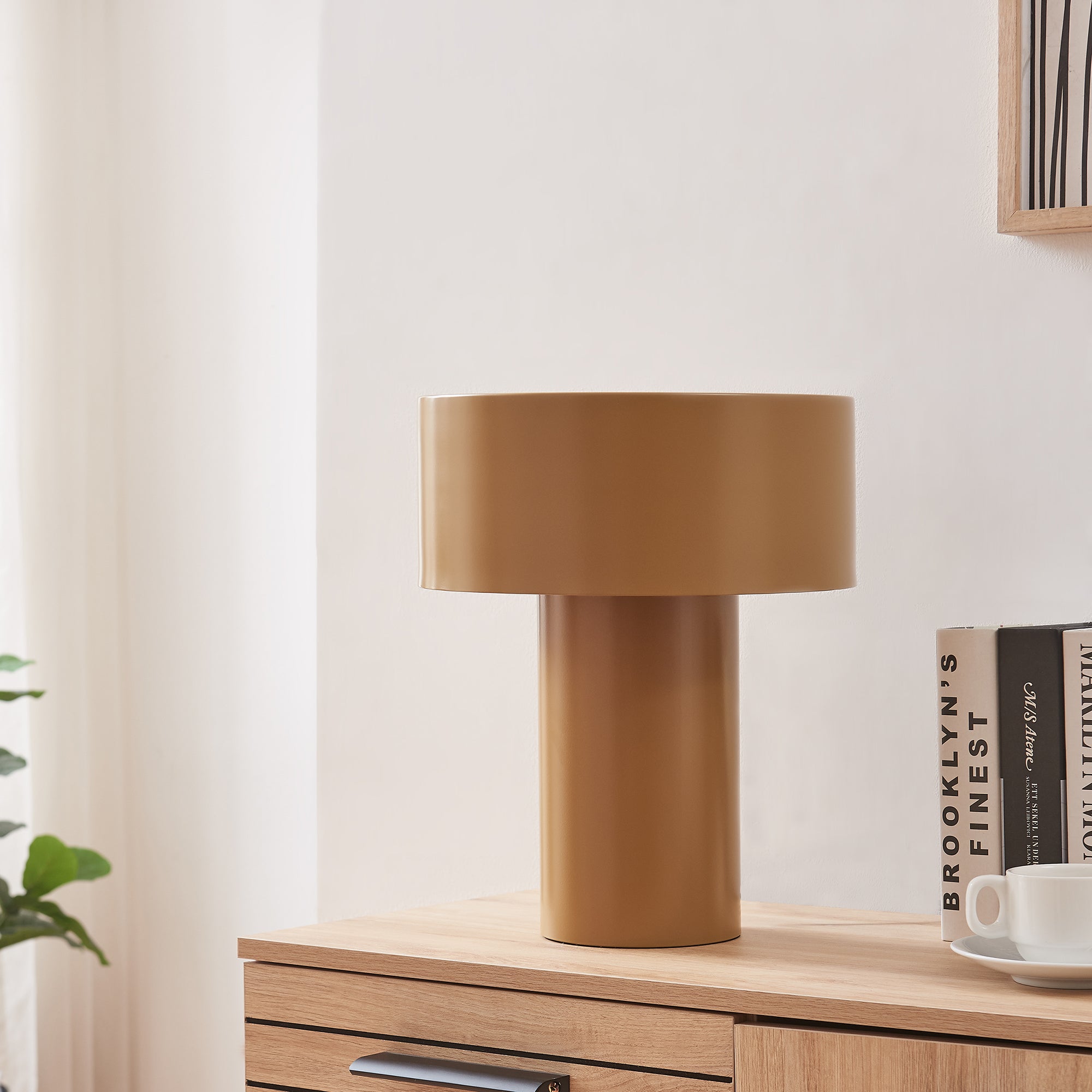 Lampada da Tavolo Cilindrica Kömn in Metallo 37 x Ø30 cm - Marrone lux.pro