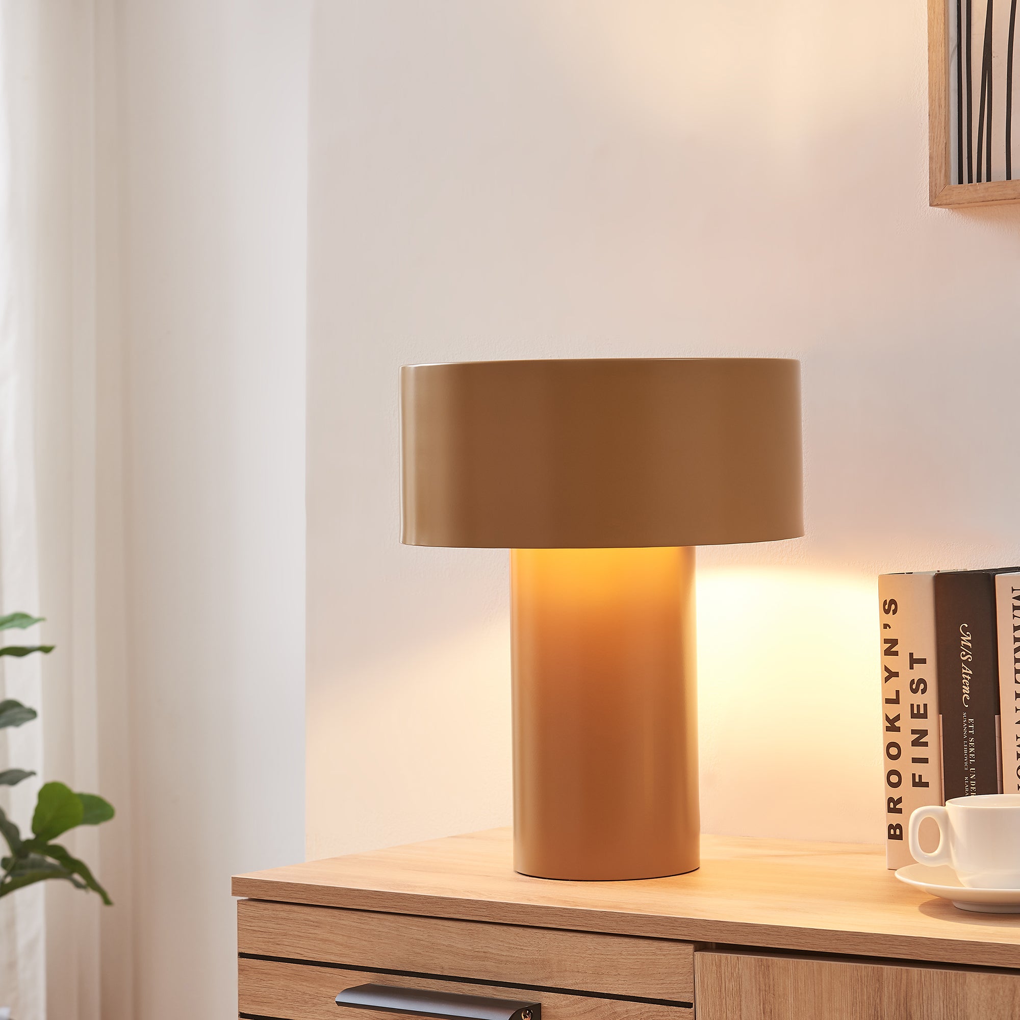 Lampada da Tavolo Cilindrica Kömn in Metallo 37 x Ø30 cm - Marrone lux.pro