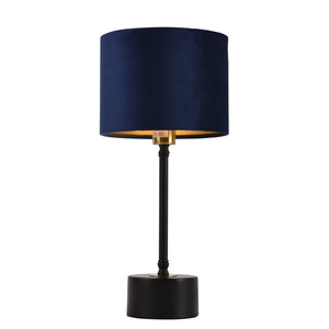 Lampada Deventer da Tavolo Comodino con Paralume Cilindrico in Flanella - Nero/Blu lux.pro