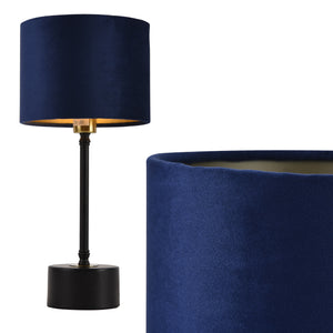 Lampada Deventer da Tavolo Comodino con Paralume Cilindrico in Flanella - Nero/Blu lux.pro