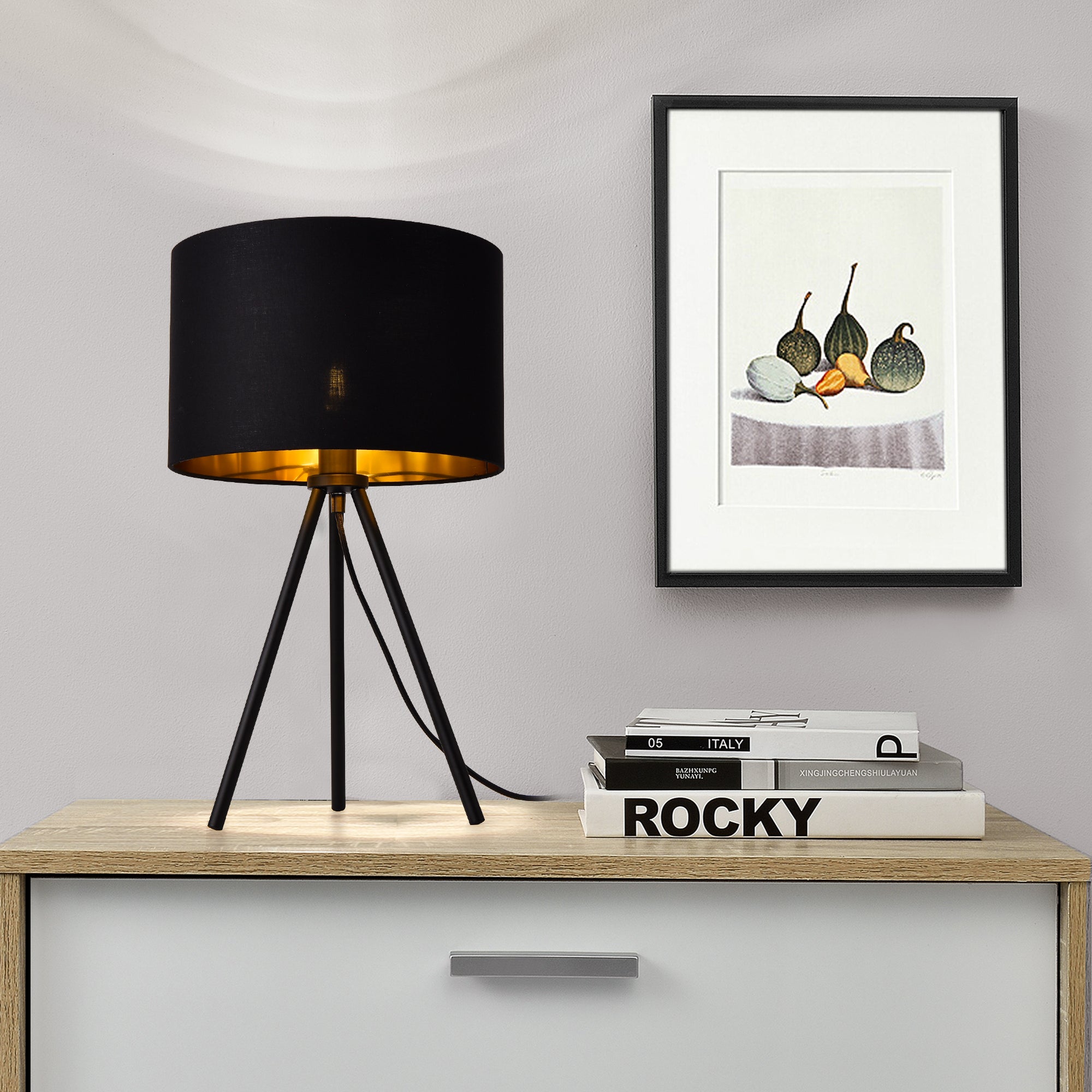 Lampada da Tavolo Comodino Metz a Treppiede - Nero lux.pro