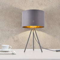 Lampada da Tavolo/Comodino in Stile Treppiedi con Base in Metallo e Paralume in Tessuto E14 W40 - Grigio