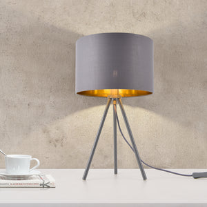 Lampada da Tavolo/Comodino in Stile Treppiedi con Base in Metallo e Paralume in Tessuto E14 W40 - Grigio