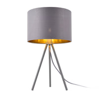 Lampada da Tavolo/Comodino in Stile Treppiedi con Base in Metallo e Paralume in Tessuto E14 W40 - Grigio