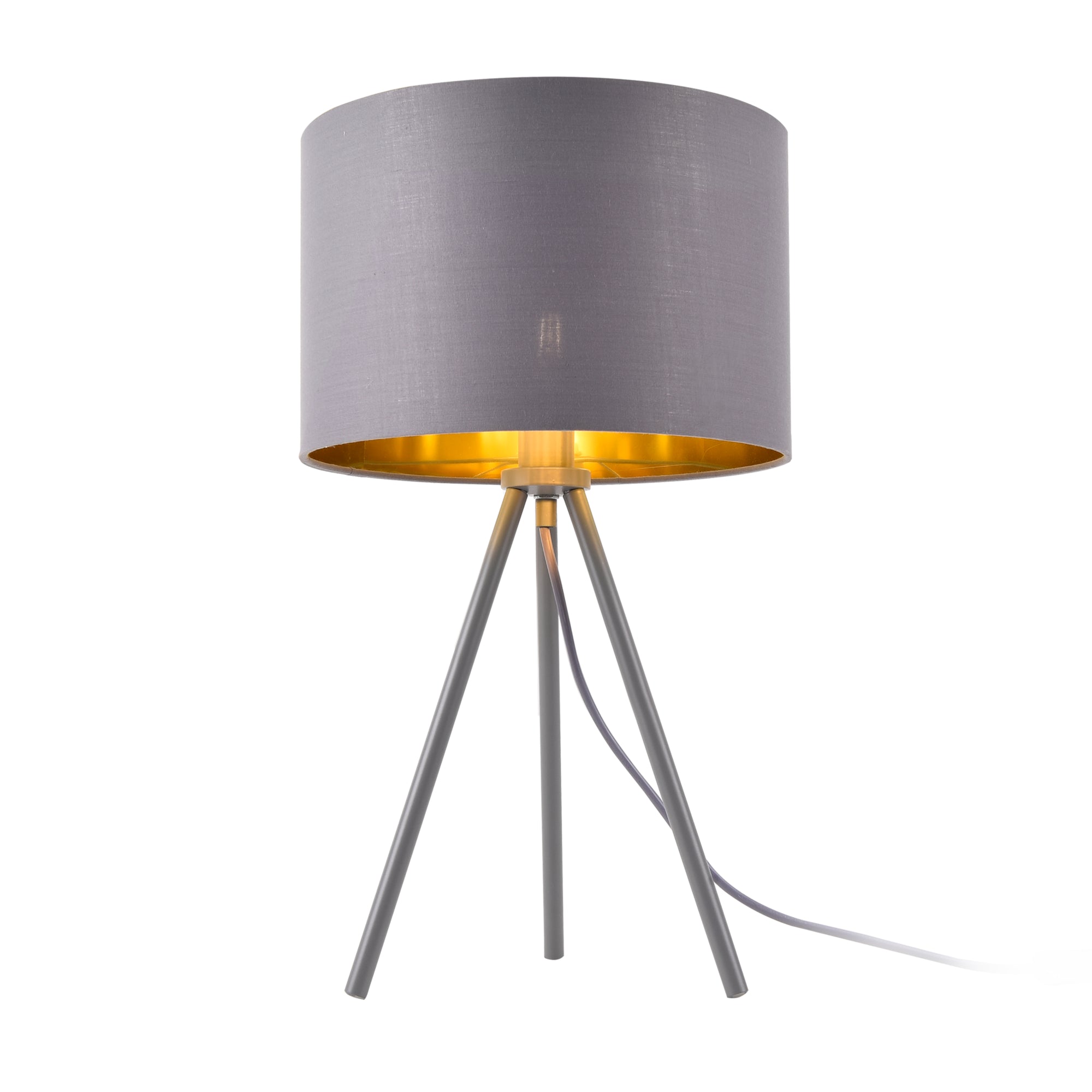 Lampada da Tavolo/Comodino in Stile Treppiedi con Base in Metallo e Paralume in Tessuto E14 W40 - Grigio