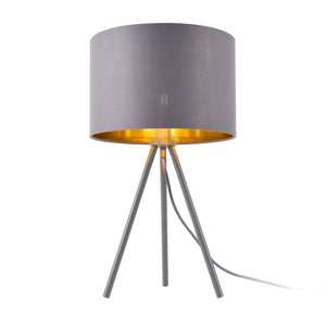 Lampada da Tavolo/Comodino in Stile Treppiedi con Base in Metallo e Paralume in Tessuto E14 W40 - Grigio