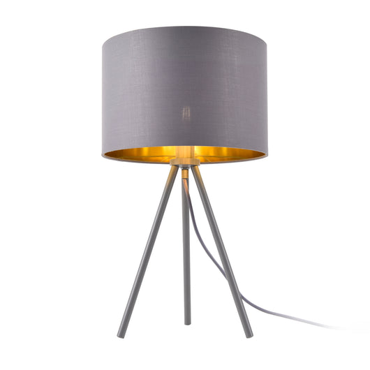 Lampada da Tavolo/Comodino in Stile Treppiedi con Base in Metallo e Paralume in Tessuto E14 W40 - Grigio
