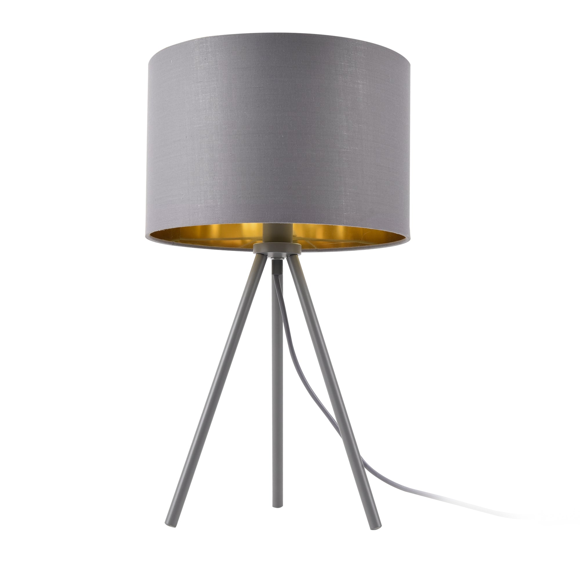 Lampada da Tavolo/Comodino in Stile Treppiedi con Base in Metallo e Paralume in Tessuto E14 W40 - Grigio