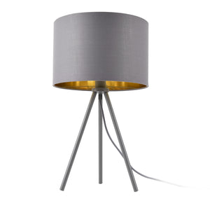 Lampada da Tavolo/Comodino in Stile Treppiedi con Base in Metallo e Paralume in Tessuto E14 W40 - Grigio