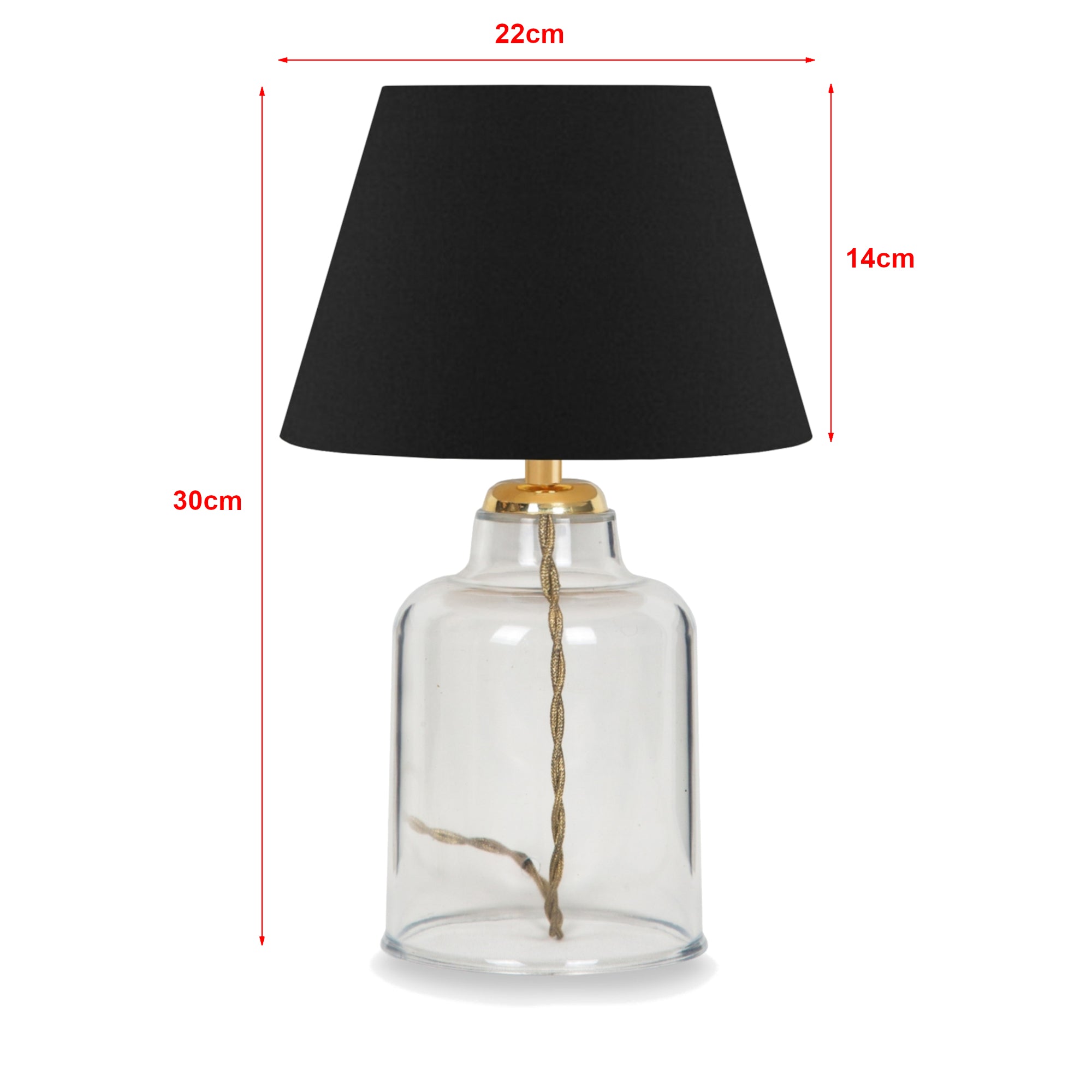 Lampada da Comodino 'Oldham' Lampada da Tavolo con Base a Barattolo in Plastica e Paralume a Cono in Tessuto Nero -