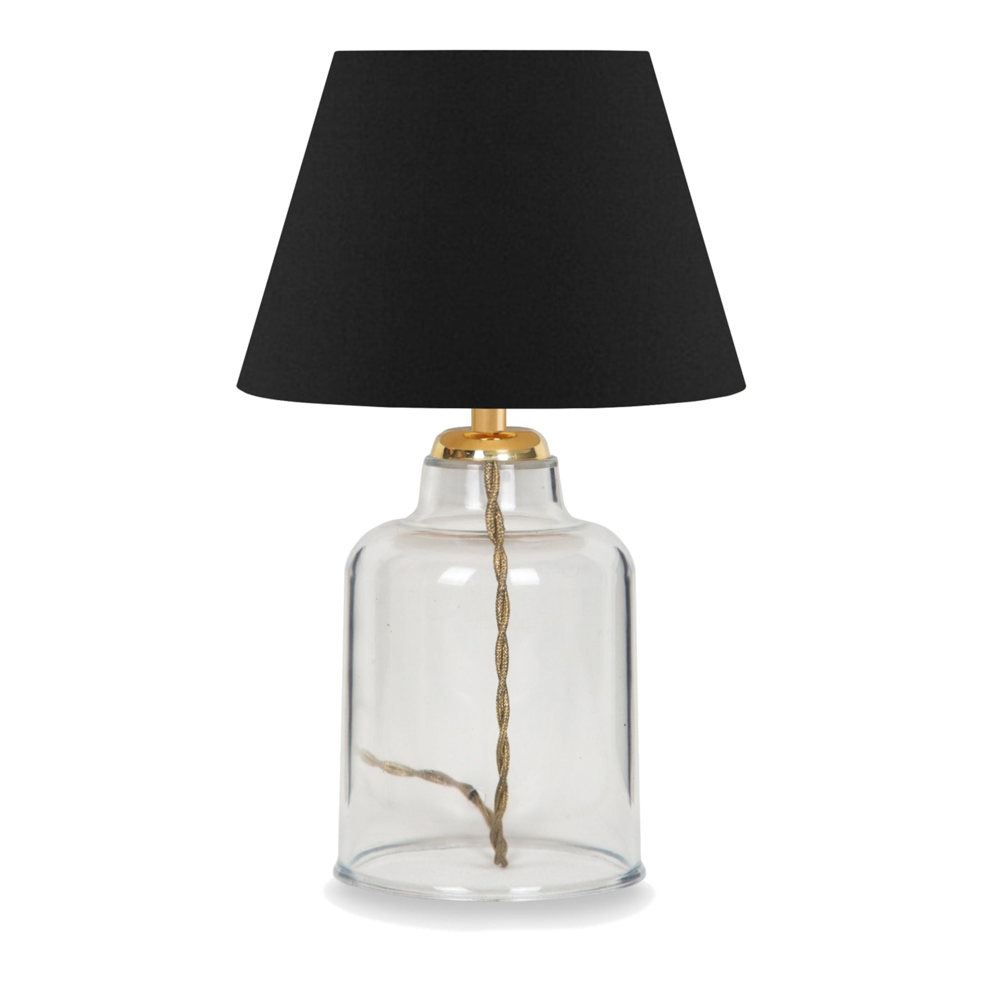 Lampada da Comodino 'Oldham' Lampada da Tavolo con Base a Barattolo in Plastica e Paralume a Cono in Tessuto Nero -