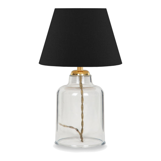 Lampada da Comodino 'Oldham' Lampada da Tavolo con Base a Barattolo in Plastica e Paralume a Cono in Tessuto Nero -