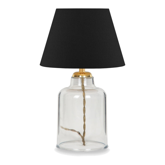 Lampada da Comodino 'Oldham' Lampada da Tavolo con Base a Barattolo in Plastica e Paralume a Cono in Tessuto Nero -