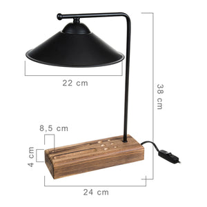 Lampada da Tavolo 'Folkestone' con Base Portapenne e Porta Cellulare e Paralume a Cono - Nero/Legno [lux.pro]