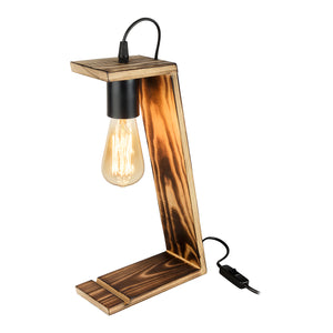 Lampada da Tavolo 'Gillingham' Senza Paralume Base in Legno con Porta Cellulare - Nero/Legno [lux.pro]