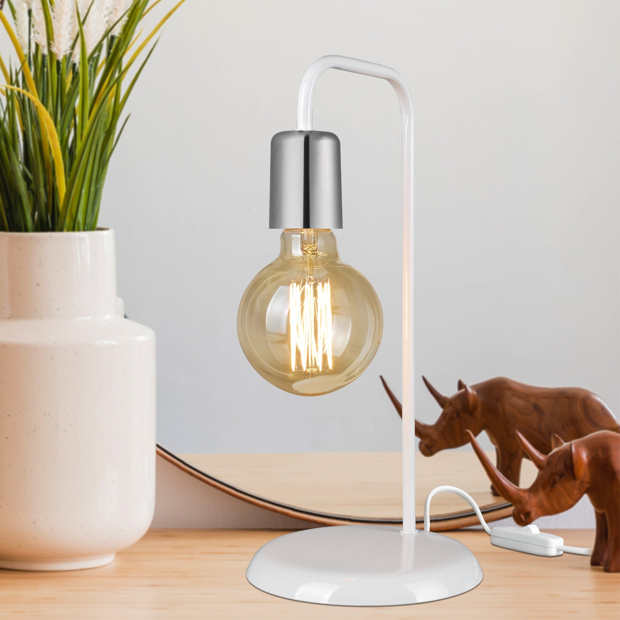 Lampada da Tavolo 'Lancaster' Lampada da Comodino Senza Paralume - Bianco/Cromo [lux.pro]