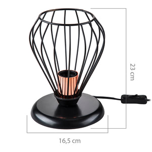 Lampada da Tavolo 'Grays' con Paralume a Gabbia Lampada in Metallo Stile Industriale - Nero / Rame [lux.pro]