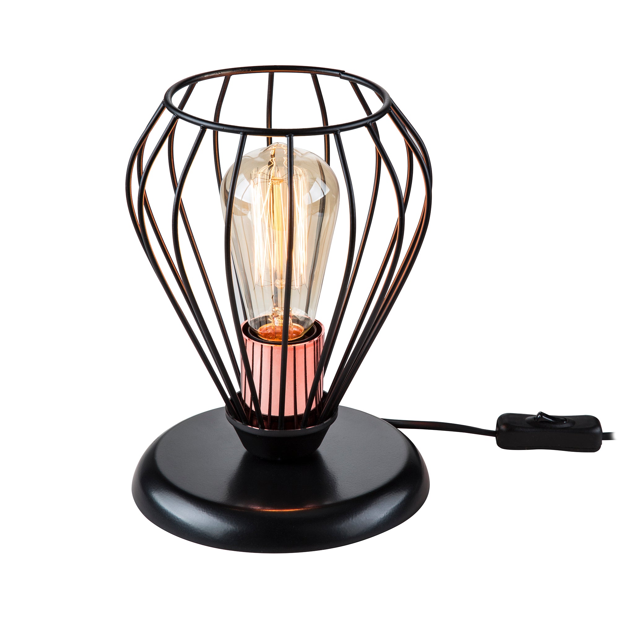 Lampada da Tavolo 'Grays' con Paralume a Gabbia Lampada in Metallo Stile Industriale - Nero / Rame [lux.pro]