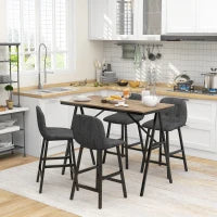 Set da Bar 5 pezzi, Tavolo e 4 Sgabelli, Puntinatura a bottone, Imbottitura spessa, Lino, Grigio scuro