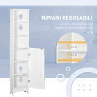 Colonna Bagno con Ripiano a 3 Livelli e Armadietto Chiuso, in MDF e Truciolato, 34x20x165 cm, Bianco