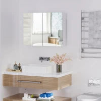 Homcom Armadietto Pensile da Bagno con Specchiera e 3 Ripiani in MDF Bianco 80 x 60 x 15cm